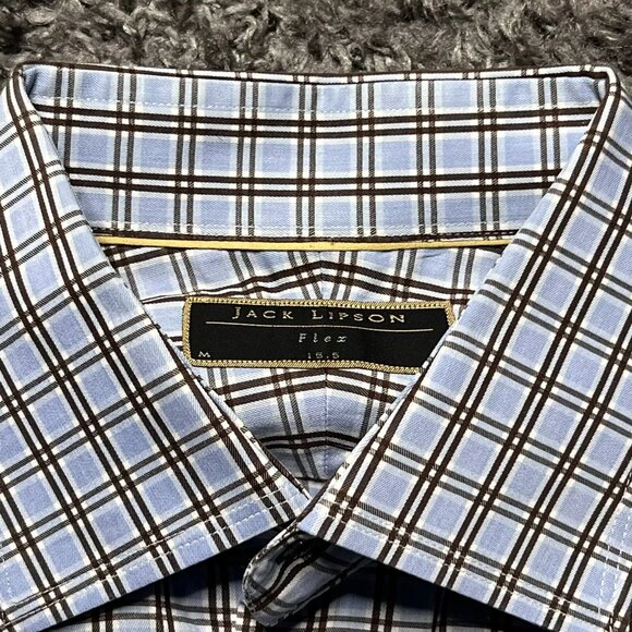 Jack Lipson Shirt Mens Medium Blue Check Long Sleeve Button Up Casual Cotton - Picture 3 of 6